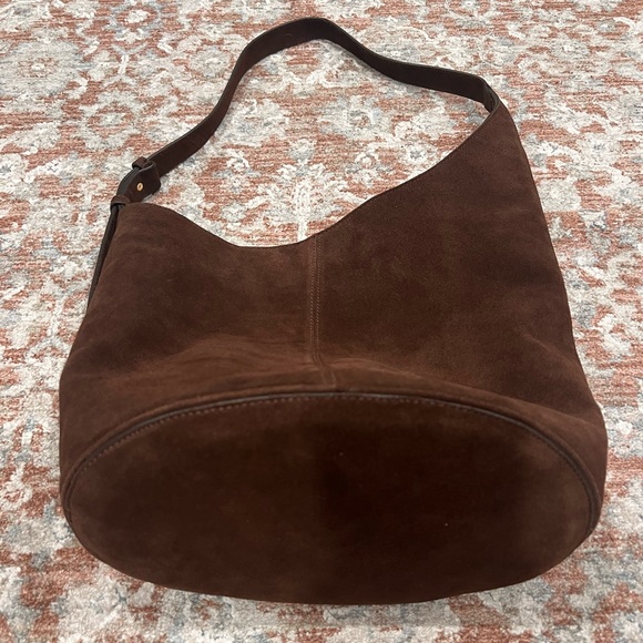 Zara Asymmetric Chocolate Suede Shoulder Hobo Bag in Dark Brown - Picture 10 of 14